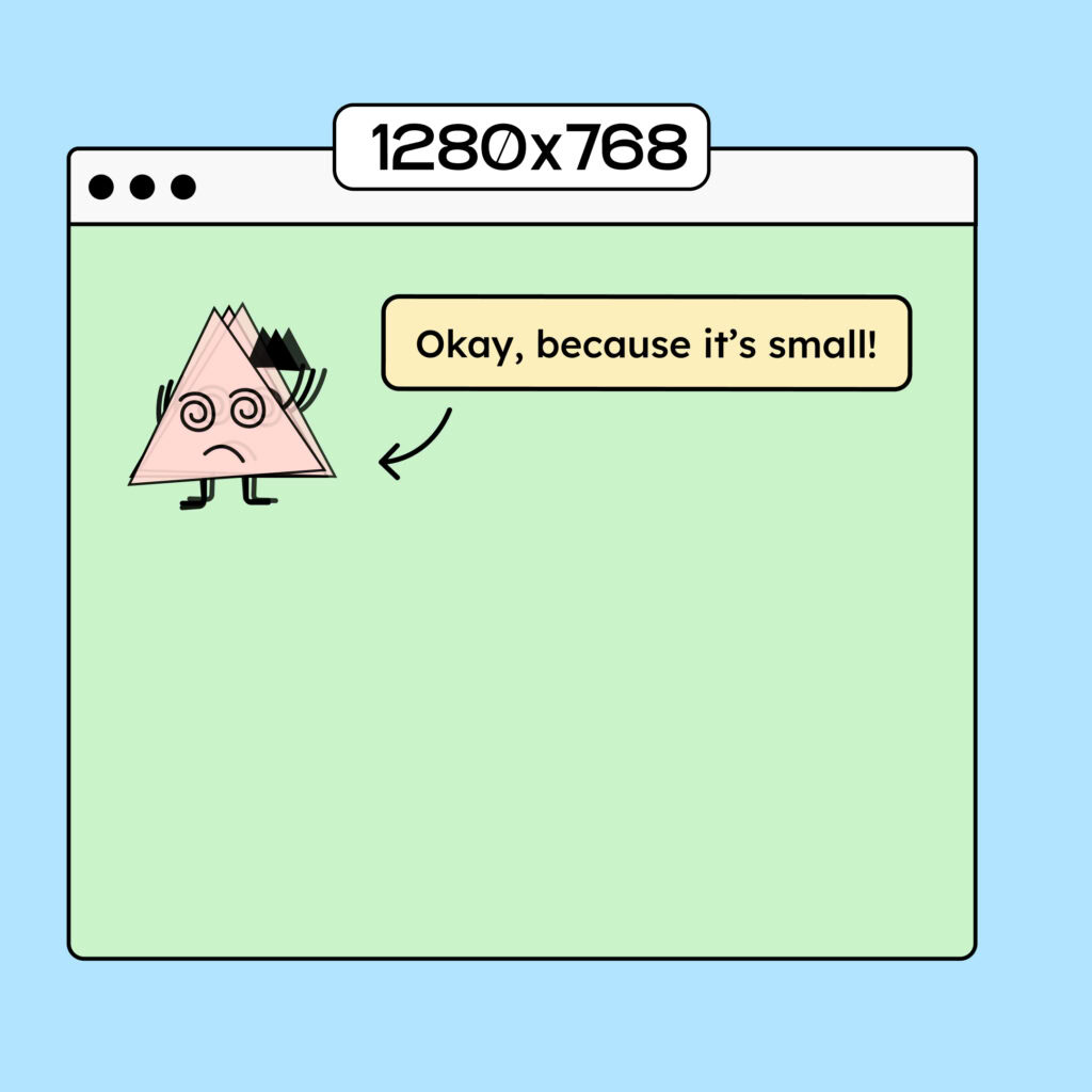 Illustration of a webpage with dimensions of 1280 by 768 and a small flashing element.