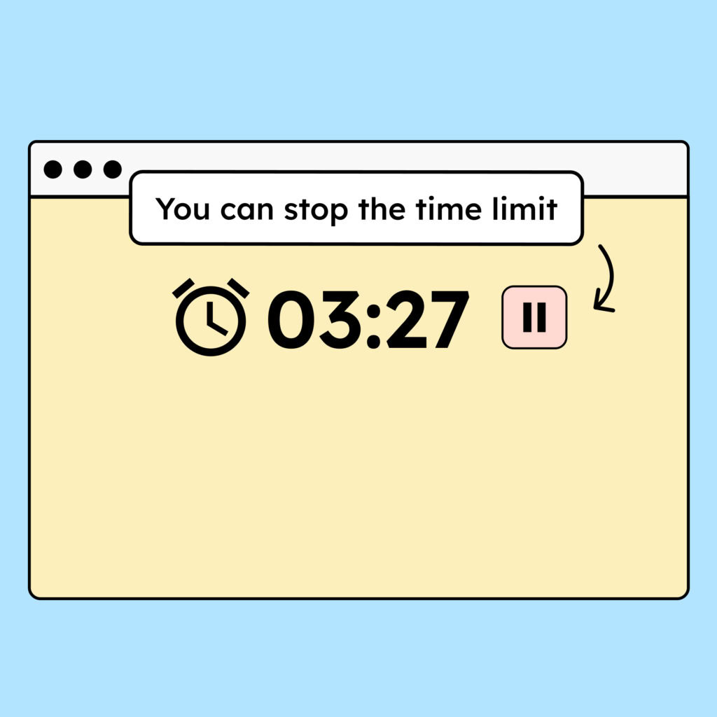 Illustration of a time limit on a website with a button next to it to pause it.