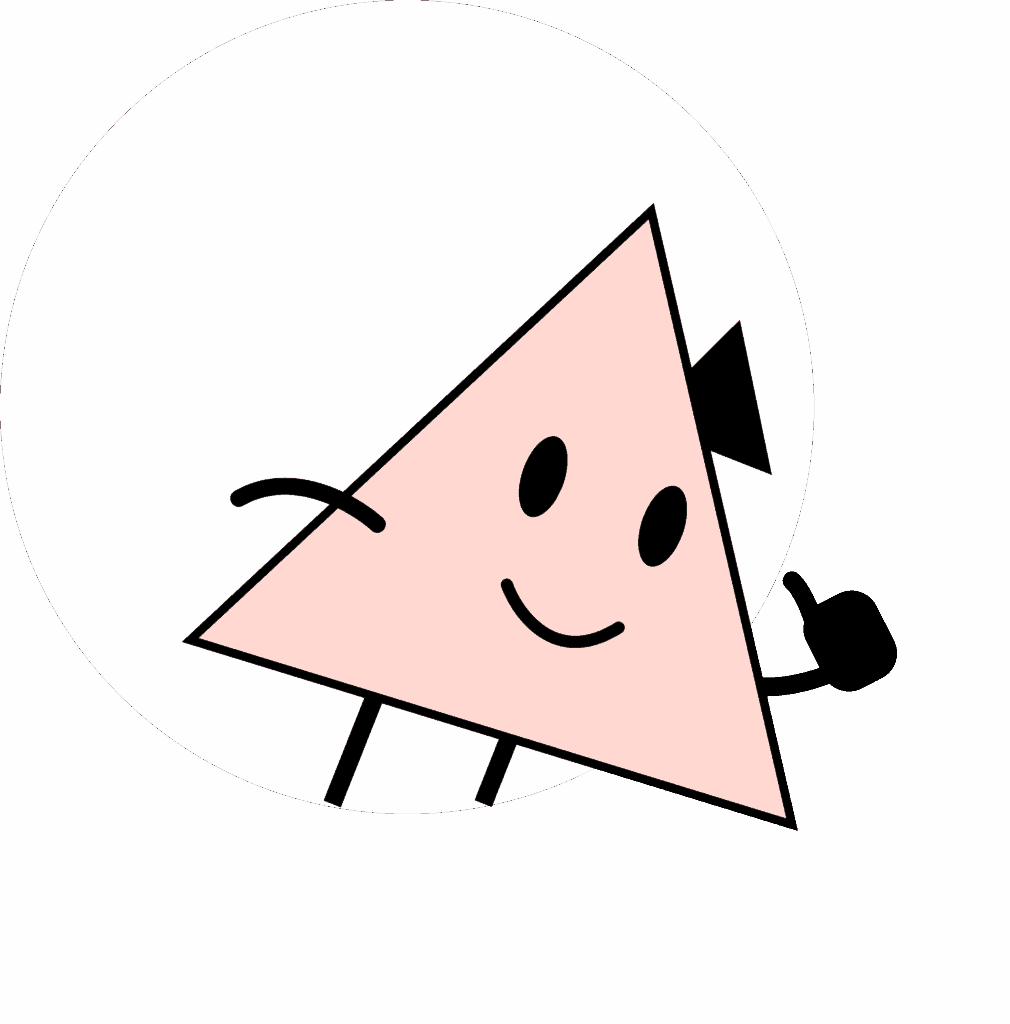 Our red, triangular mascot Tine wears a hearing aid. She gives a thumbs up and is happy.