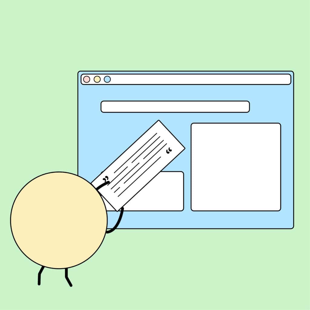 A yellow character adds a quote to a web page.