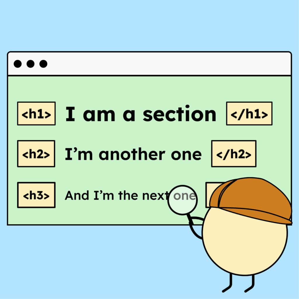 a webpage layout illustrating proper heading hierarchy using HTML tags