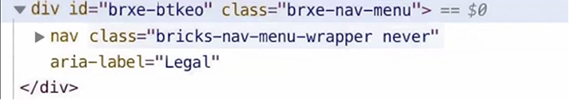 Excerpt from an HTML file. The arial label "legal" is shown correctly set.