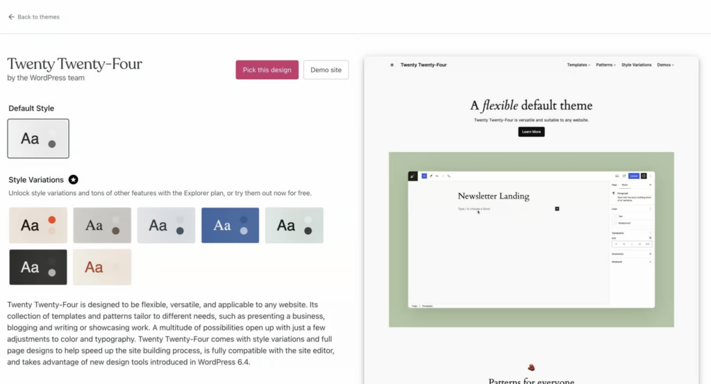 Screenshot of the twenty-twenty-four theme for a WordPress site.