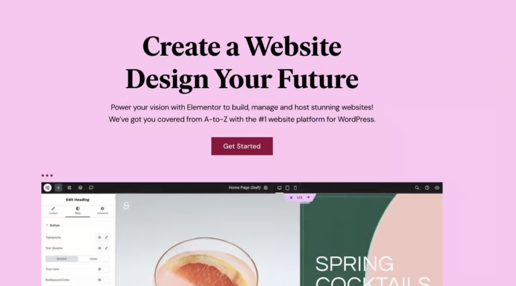 Screenshot of Elementor homepage