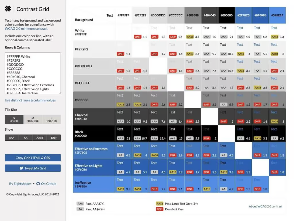 Screenshot of the contrast gird tool
