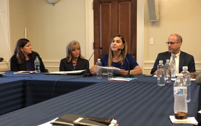 Alisa Craig and Melany Gavulic (left), from Hurley Medical Center, join Monica Lowell and Douglas Brown (right), from UMass Memorial Health Care, to share their food insecurity initiatives with congressional staff on Capitol Hill.