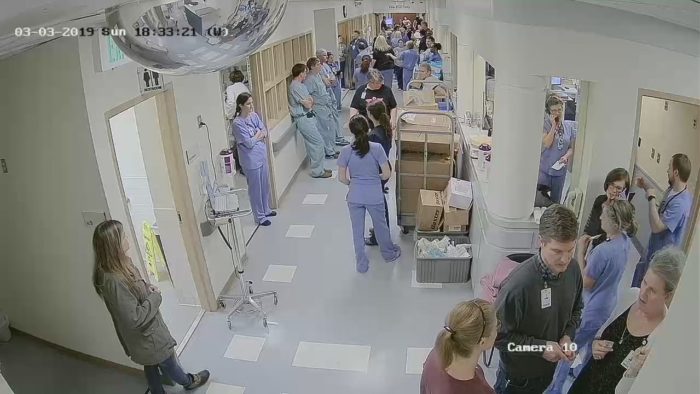 security camera view of hospital the night of the tornado