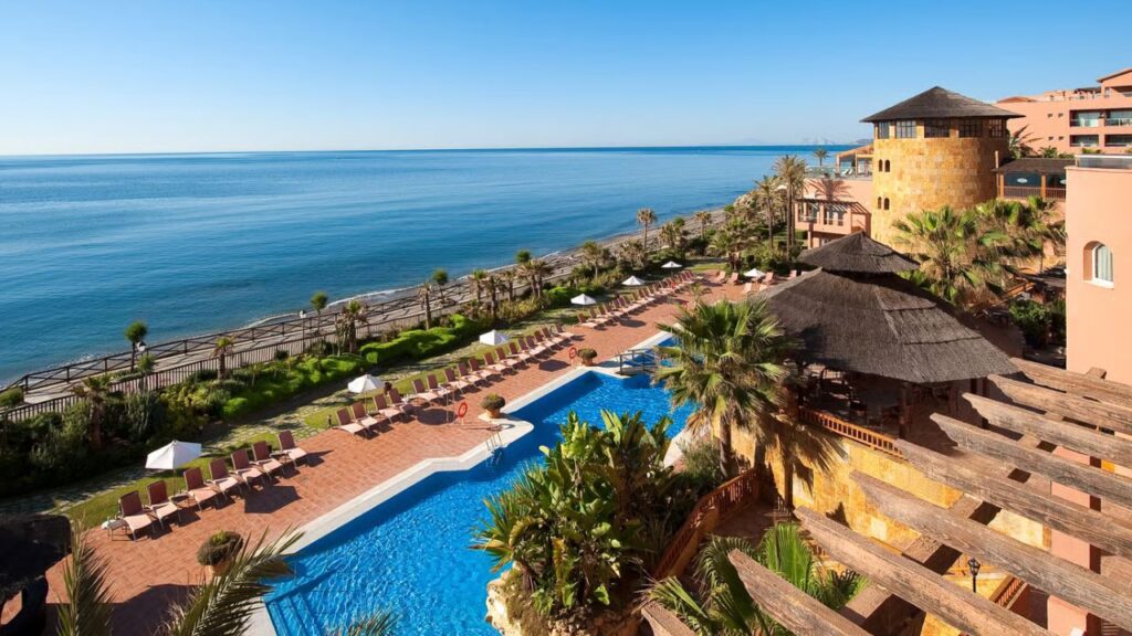 Resort pool and ocean view.