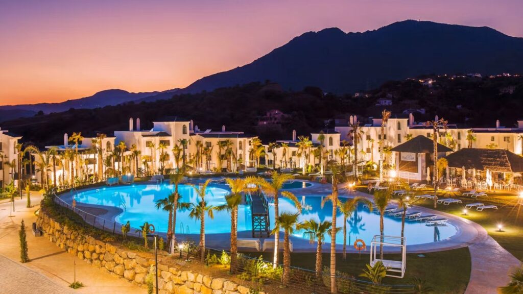 Resort pool at dusk