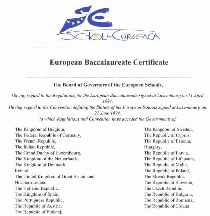 Luxembourg does not recognise European baccalaureate 1 European Baccalaureate Certificate screen shot