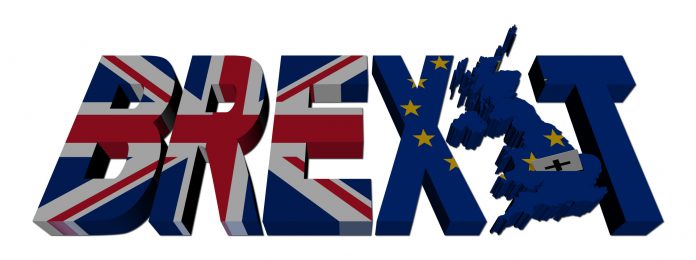 Brexit text with British and Eu flags illustration Brexit text with British and Eu flags illustration