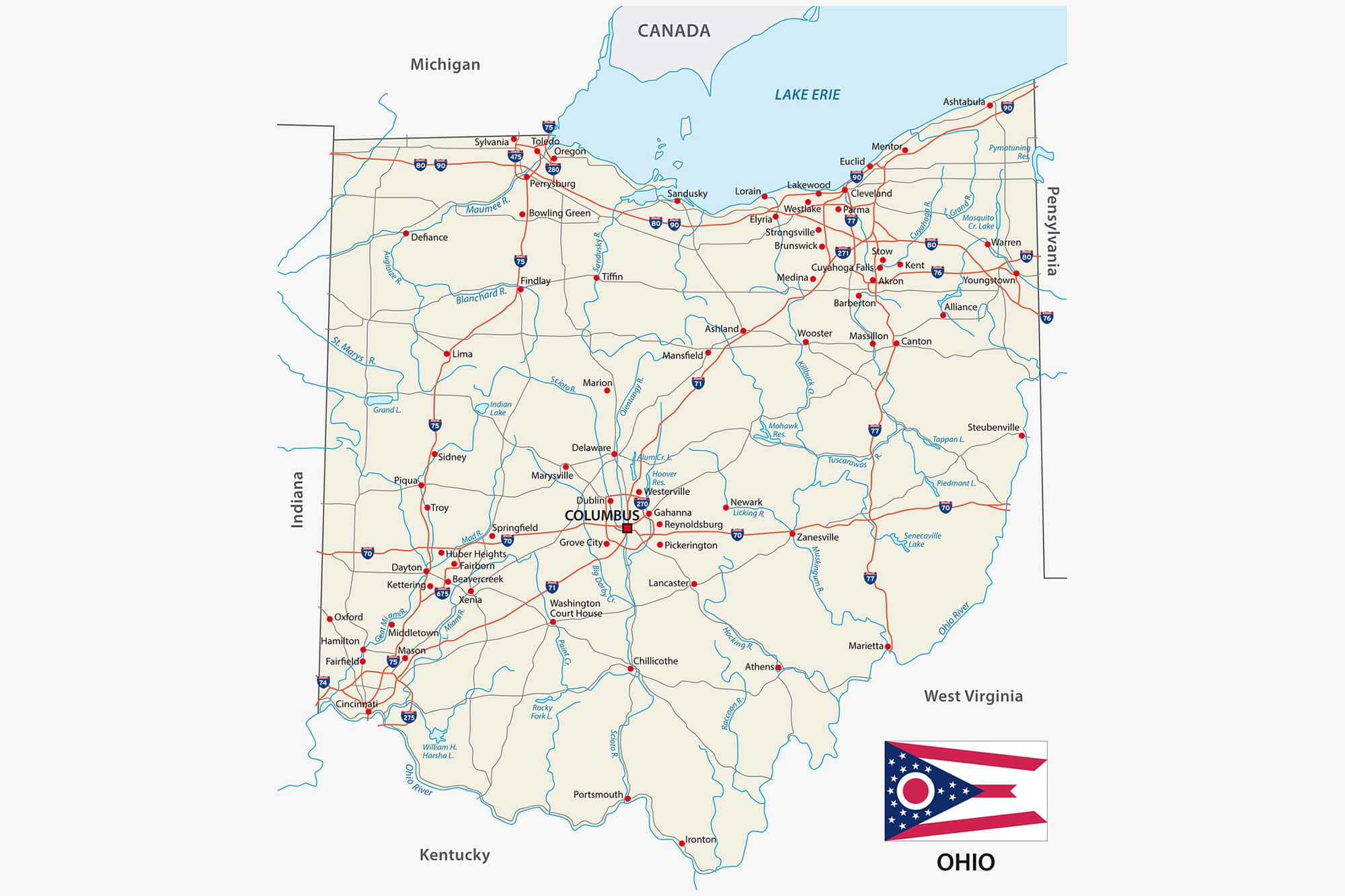 ohio road map with flag | Ever Clean Clog-Free Gutter Systems - Kentucky, Cincinnati, & North Carolina