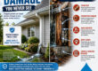Split infographic: left side shows a house with a gutter and the headline 'The Hidden Damage You Never See' about clogged gutters; right side shows gutter damage causes and a diagram with arrows and icons for wood rot, foundation damage, mold growth, roof leaks, and siding damage.