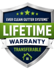 lifetime-warranty-image-transparent Lifetime transferable warranty badge for Ever Clean Gutter Systems with a green ribbon and house icon