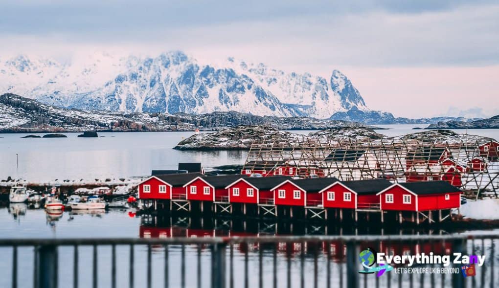 Fishermen Red Cabins in Lofoten Norway
