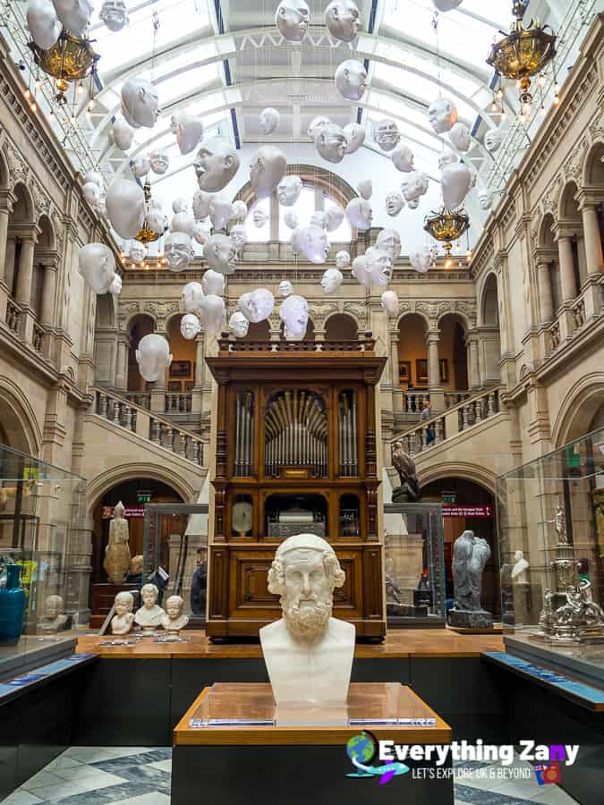 Floating Heads Installation by Sophie Cave in Kelvingrove Art Gallery and Museum in Glasgow Scotland