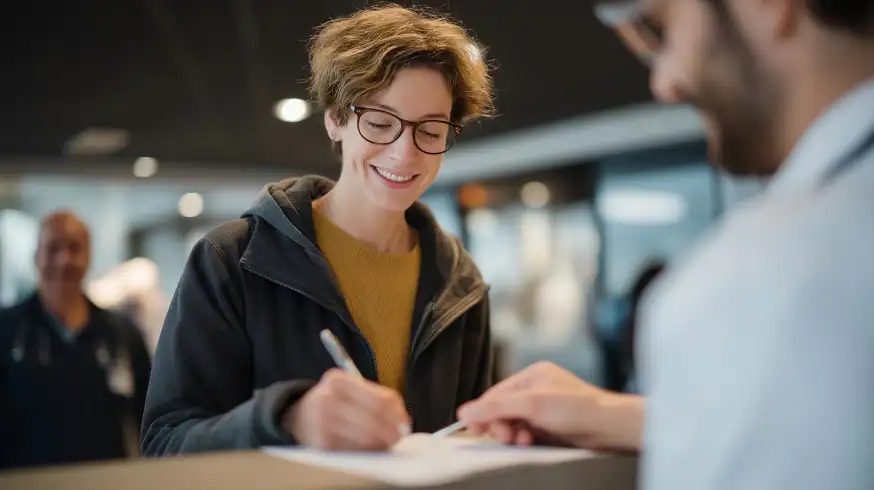 Clinical trials Athens GA: woman happily signing up