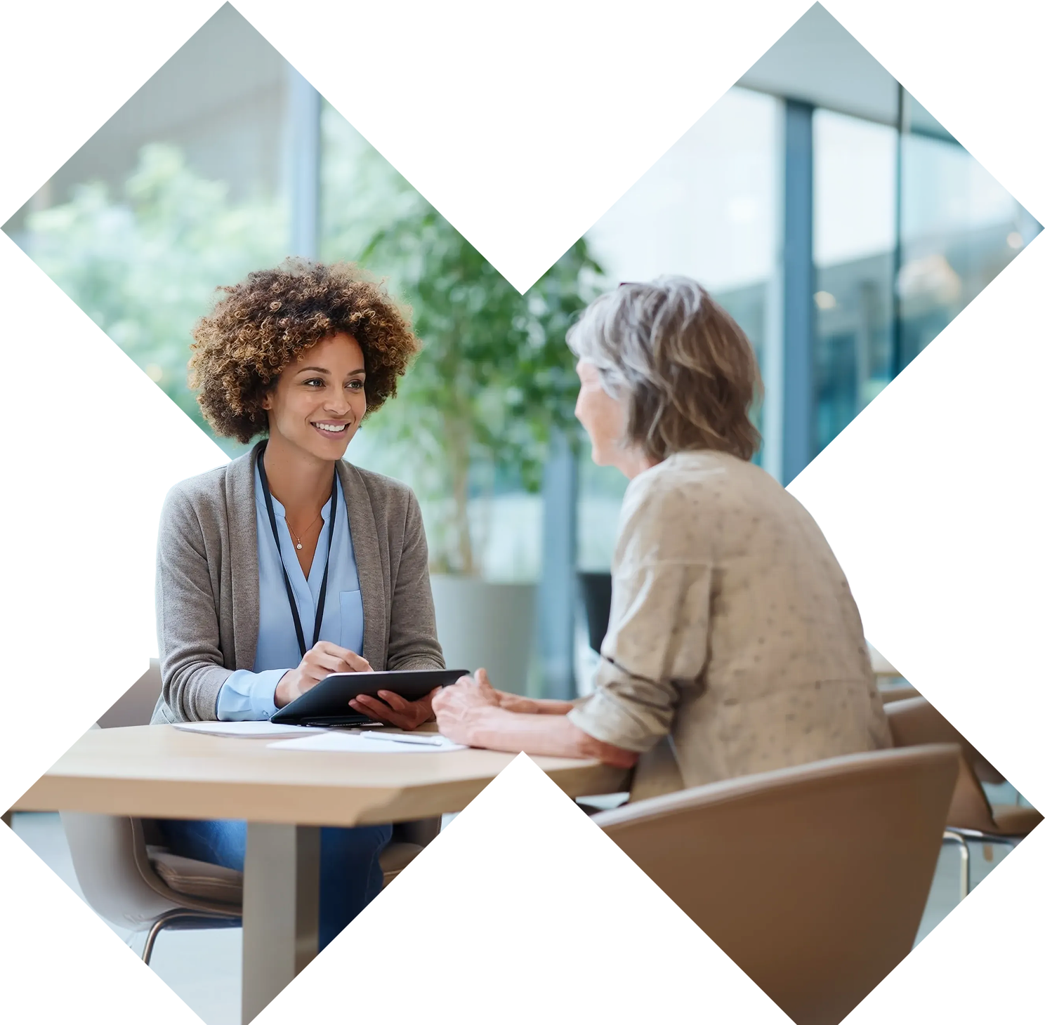 Eximia Research Image of two women discussing studies