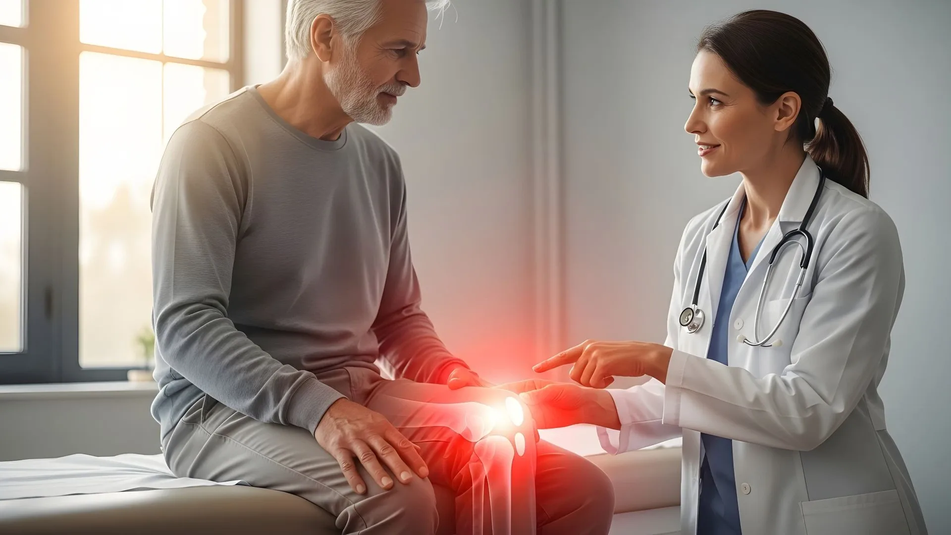 patient being examined for a knee osteoarthritis research study