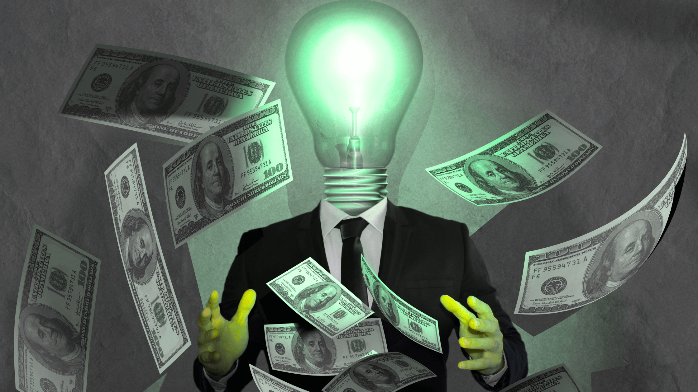An illustration of a businessman with a lightbulb head surrounded by money, symbolizing the true value found by looking beyond a simple DIY business valuation.