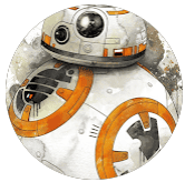 Close-up of BB-8 droid from Star Wars, themed for bathroom renovation.