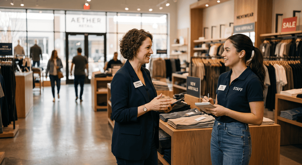 Store leader coaching a team member on customer experience behaviour change