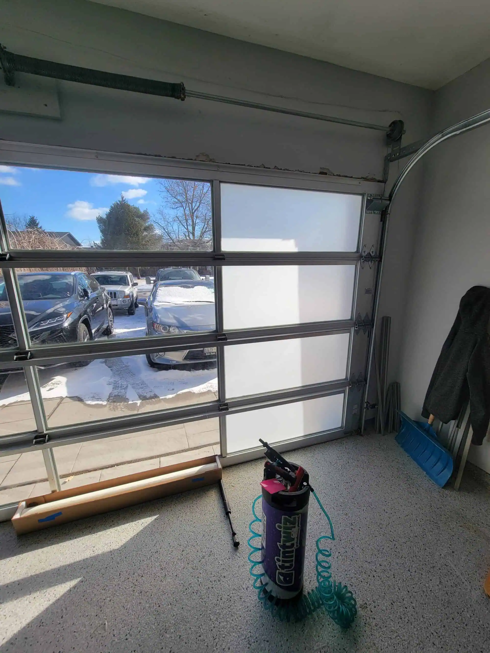 Professional window tinting application in Burlington home