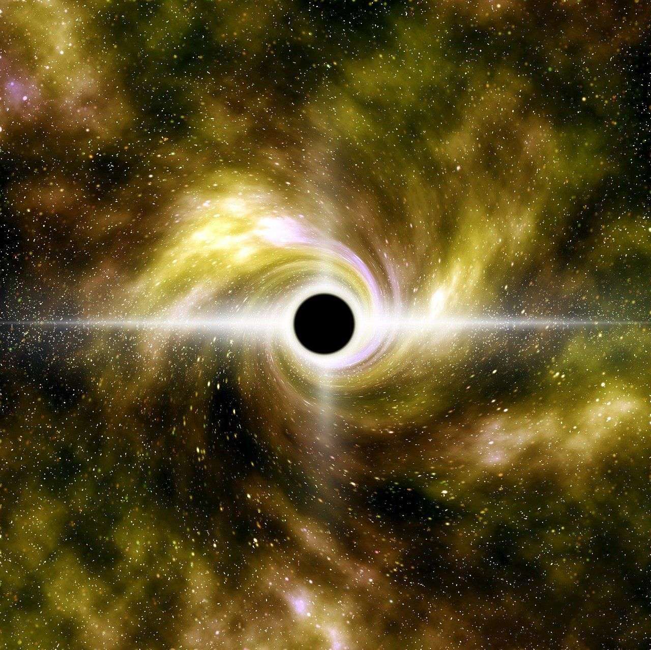 Un agujero negro en el espacio con galaxias y estrellas alrededor.