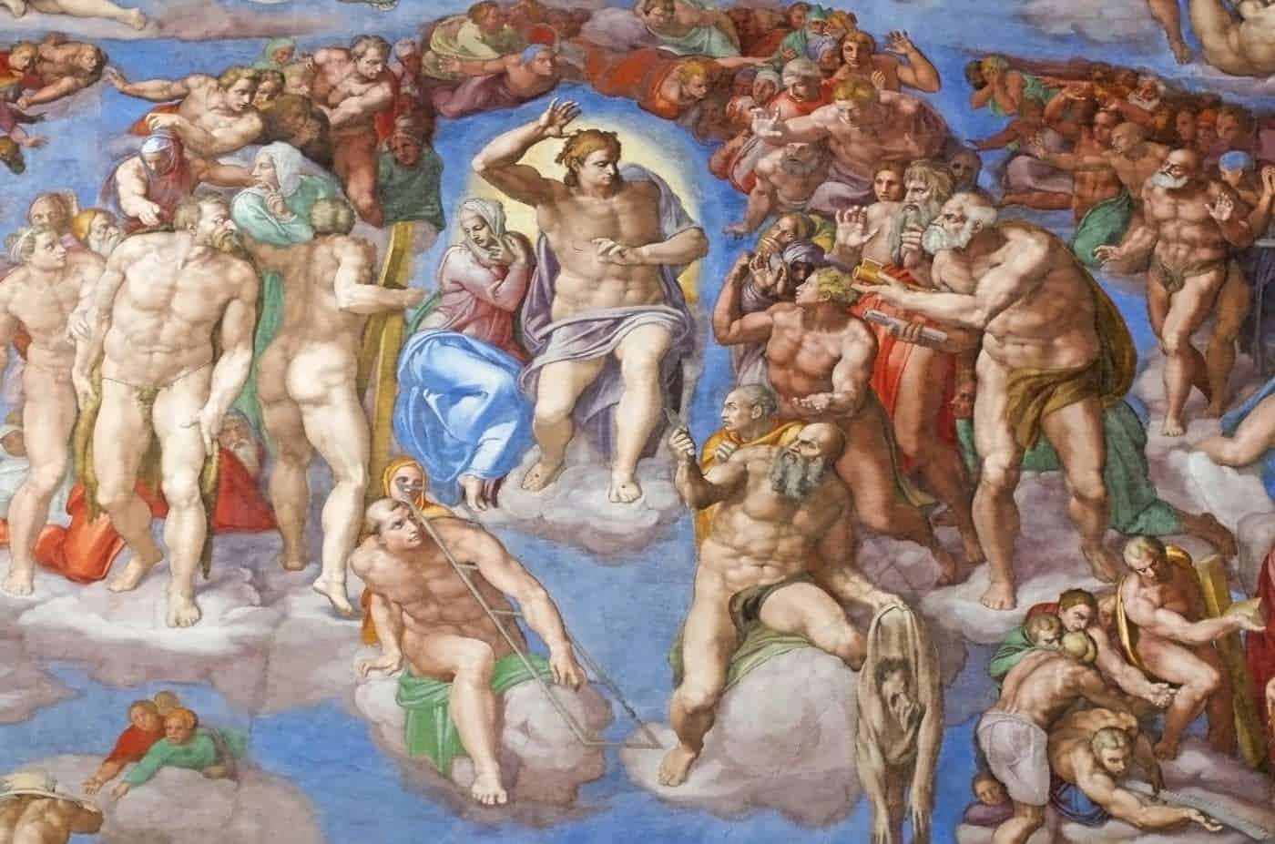 Filósofos y dioses en la Capilla Sixtina, pintura que representa temas filosóficos y religiosos.