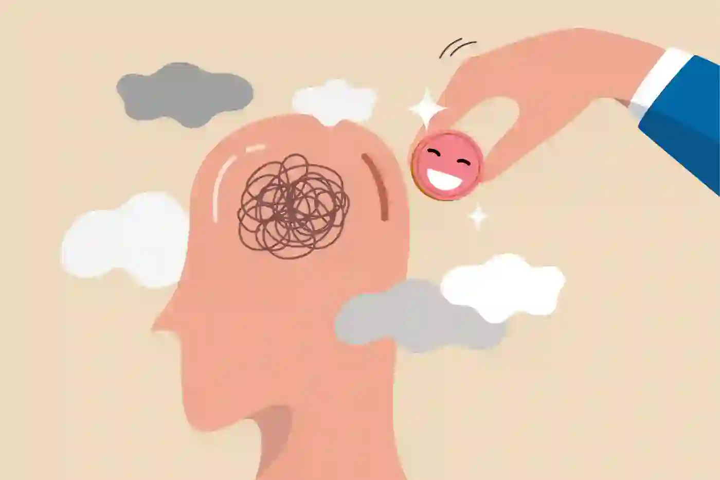 Relajación mental y felicidad, concepto para aliviar el estrés y mejorar la salud emocional.