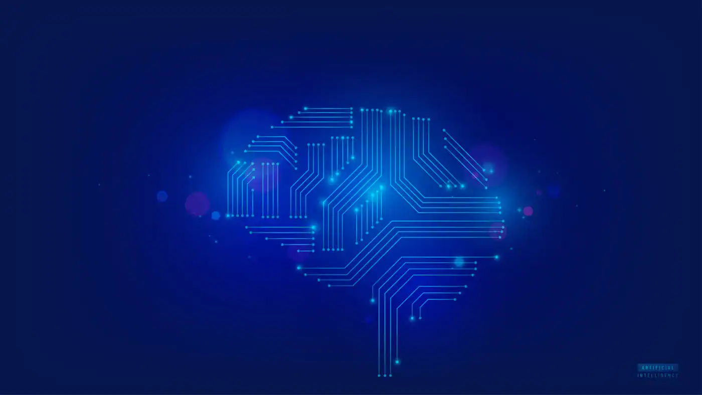 Circuito de inteligencia artificial en forma de cerebro digital.