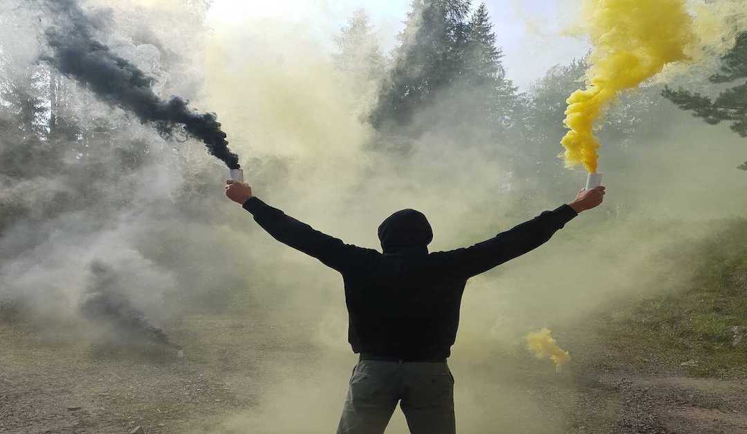 Photo Effect Man Holding Smoke Bombs