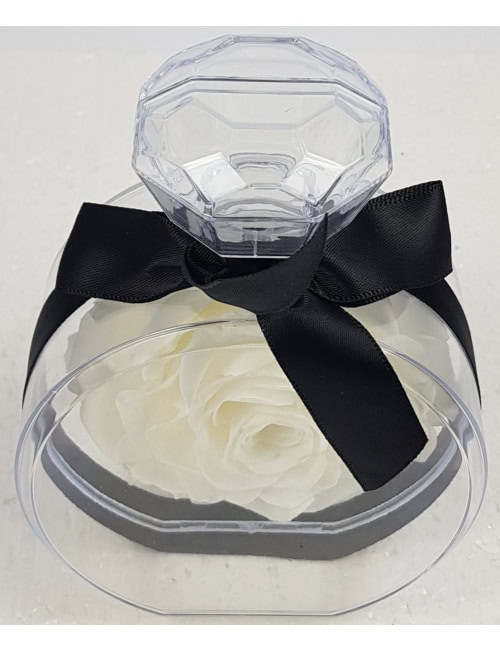 Trandafir criogenat alb mare de 12 cm in cutie transparenta tip bijuterie