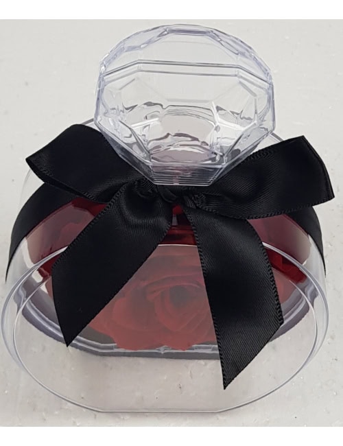 Trandafir criogenat roșu mare, diametru 12 cm, în cutie transparentă elegantă
