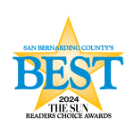 San Bernardino County's Best 2024 The Sun Readers Choice Awards logo with a large yellow star in the background.
