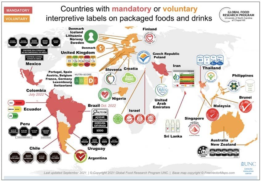 1. Countries with mandatory or voluntary food labelling policies worldwide.