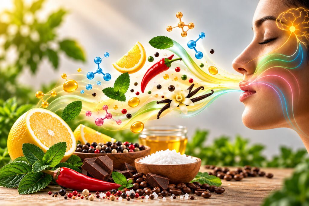 Flavor science showing taste and aroma perception