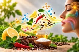 Flavor science showing taste and aroma perception