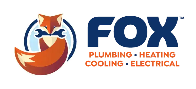 Logo for Fox Plumbing, Heating, Cooling, Electrical featuring a stylized fox holding wrenches next to the company name and service list.
