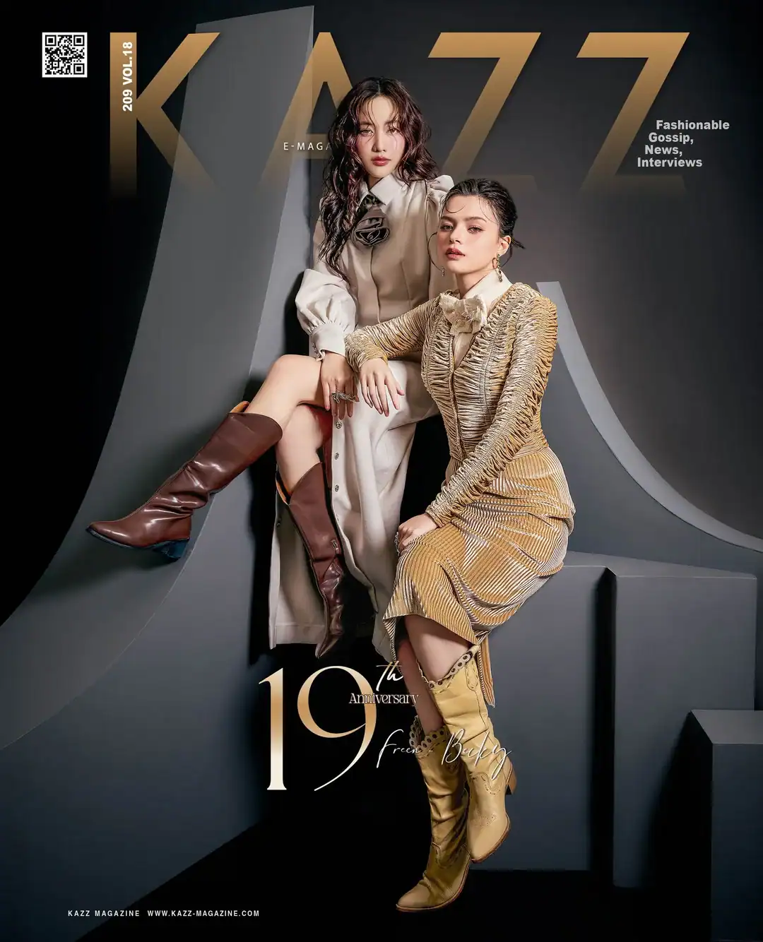 Freen Sarocha and Becky Armstrong on the cover of KAZZ Magazine Issue 209, 19th Anniversary, August 2025