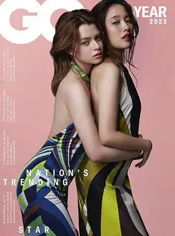 Freen Sarocha and Becky Armstrong on the cover of GQ Thailand, December 2023 — the first GL couple on GQ