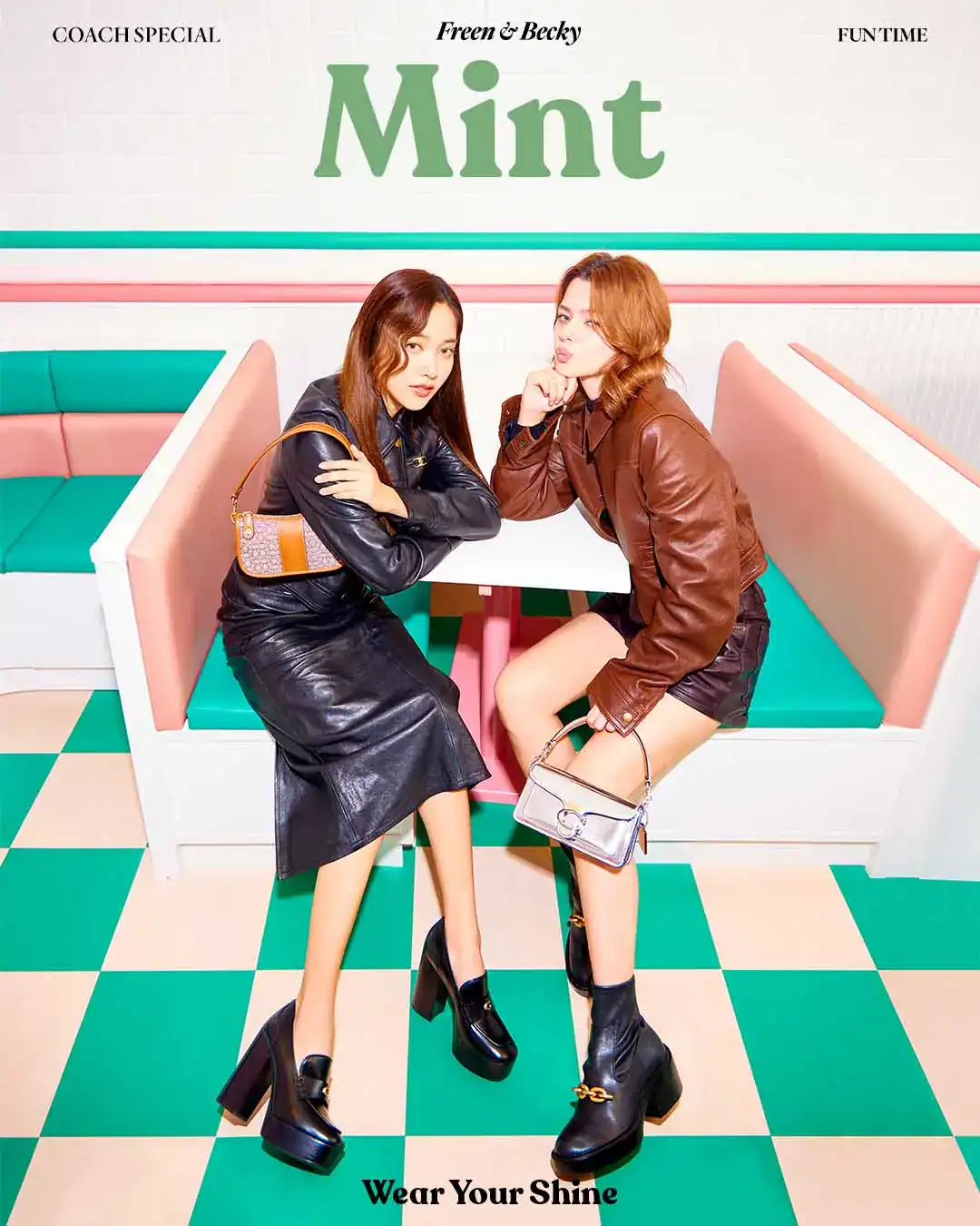 Freen Sarocha and Becky Armstrong on Mint Thailand's first dual digital cover, Coach Shine Collection, October 2024