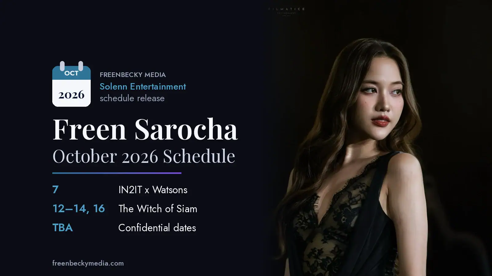 Freen Sarocha in a black lace gown, looking over her shoulder