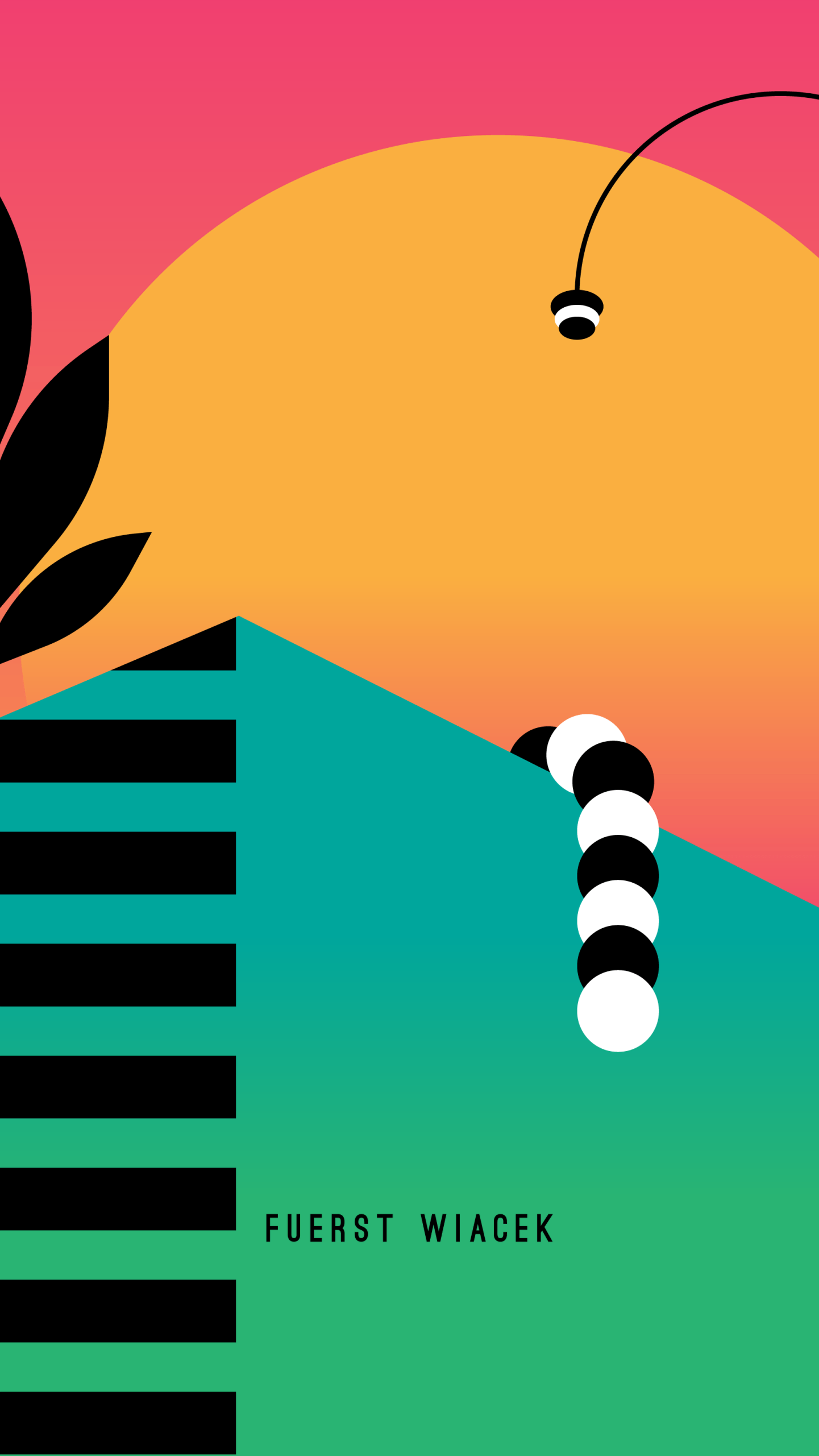 Bunte abstrakte Illustration des FUERST WIACEK Brauerei Logos, mit kräftigen geometrischen Formen und leuchtenden Farben, die innovatives Craft Beer Branding und Design repräsentieren.