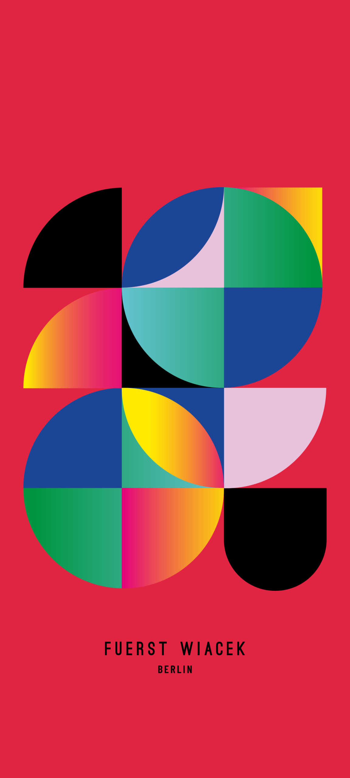 Lebendiger Handy-Hintergrund mit dem Logo der Fuerst Wiacek Brauerei und bunten geometrischen Formen, perfekt für Bierliebhaber und Branding.