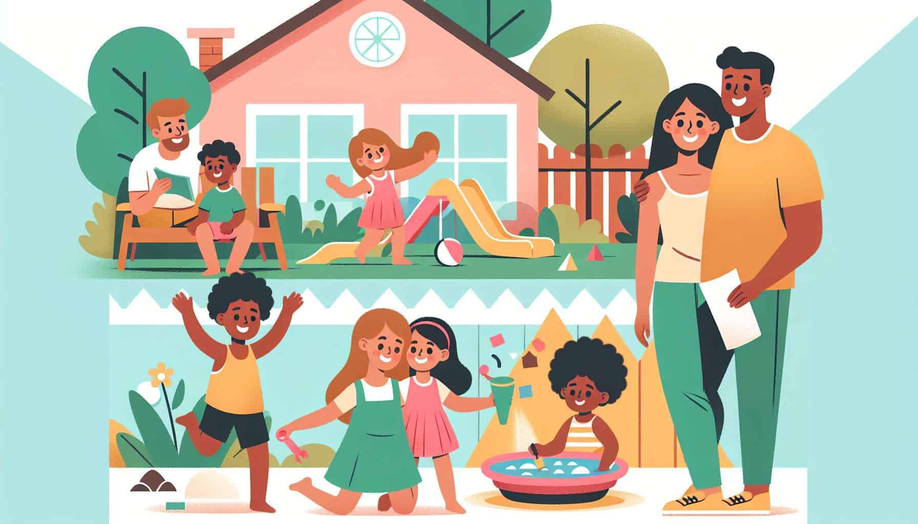 fun stuff to do in your backyard – kids outdoor games illustration