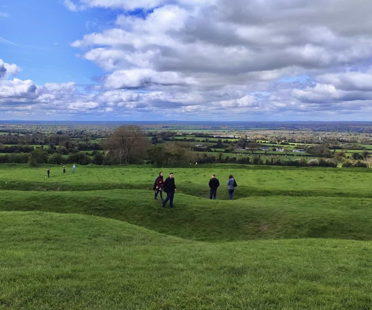 Private Day Tour. people enjoying walk in nature iconic Irish landscape fantastic views blue skies with scenic fluffy clouds