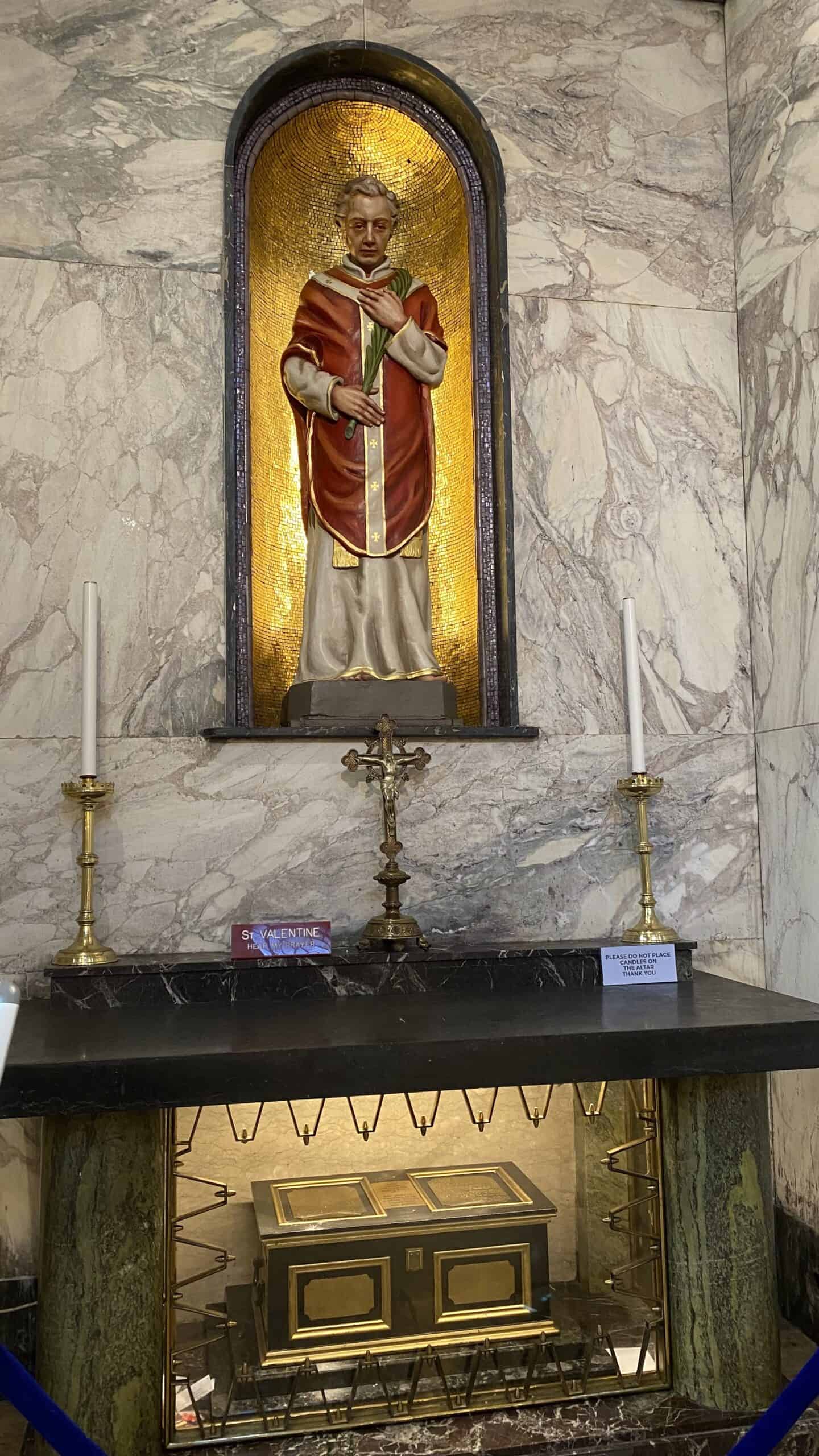 Whitefrier church in Dublin statue of St Valentine a casket with St Valentine's relics