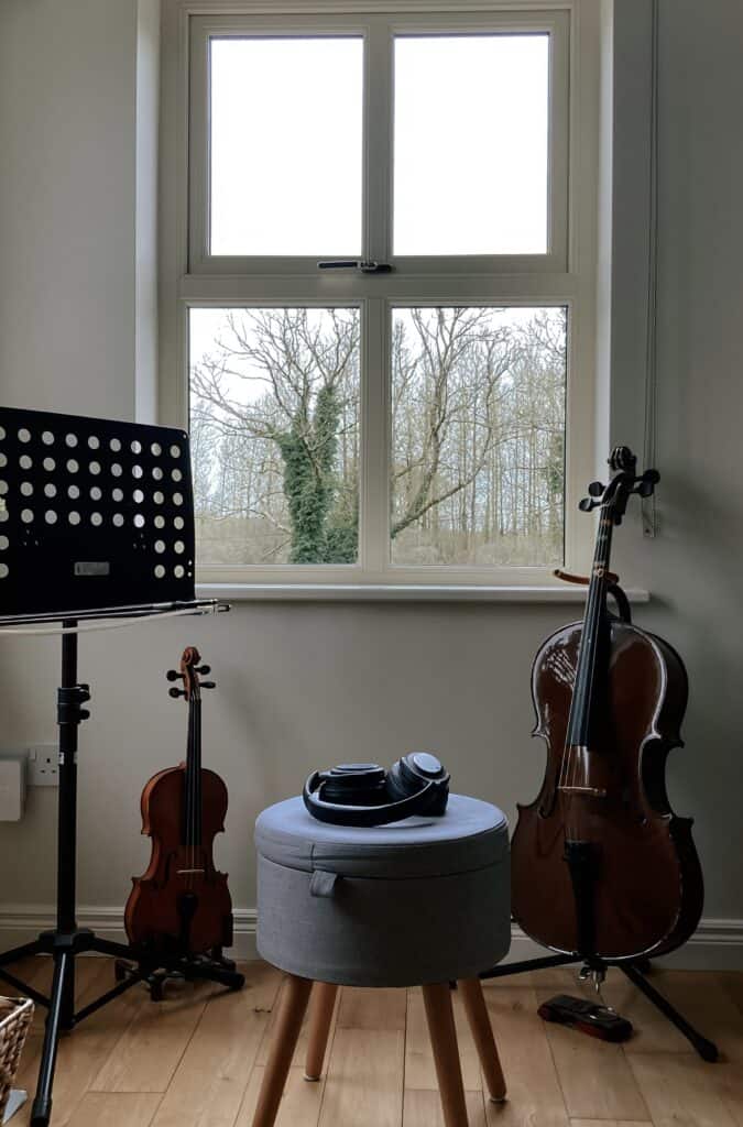 Musical instruments by a window