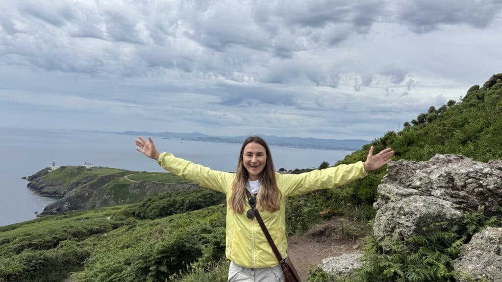 Visitor enjoying Howth Head views on a Howth and Malahide private day tour from Dublin